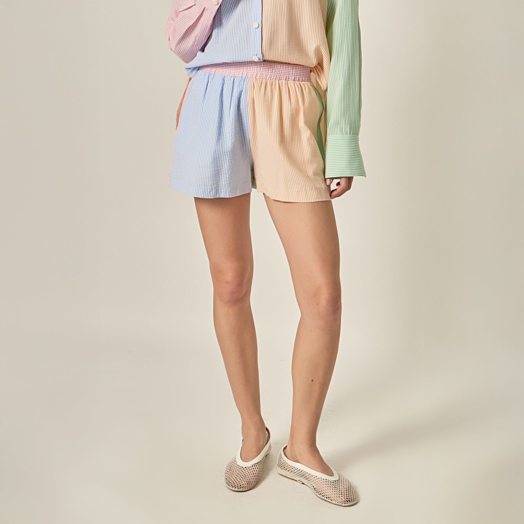 Colorblock Seersucker Shorts