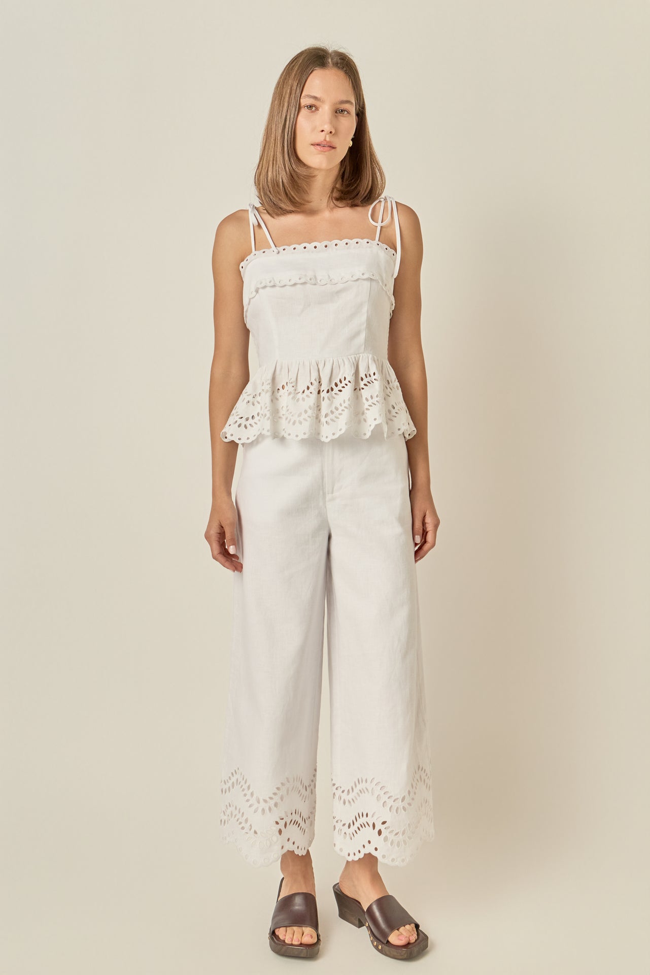 Eyelet Peplum Tie-Shoulder Top – English Factory