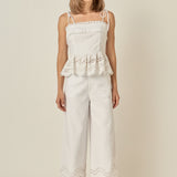 Eyelet Peplum Tie-Shoulder Top