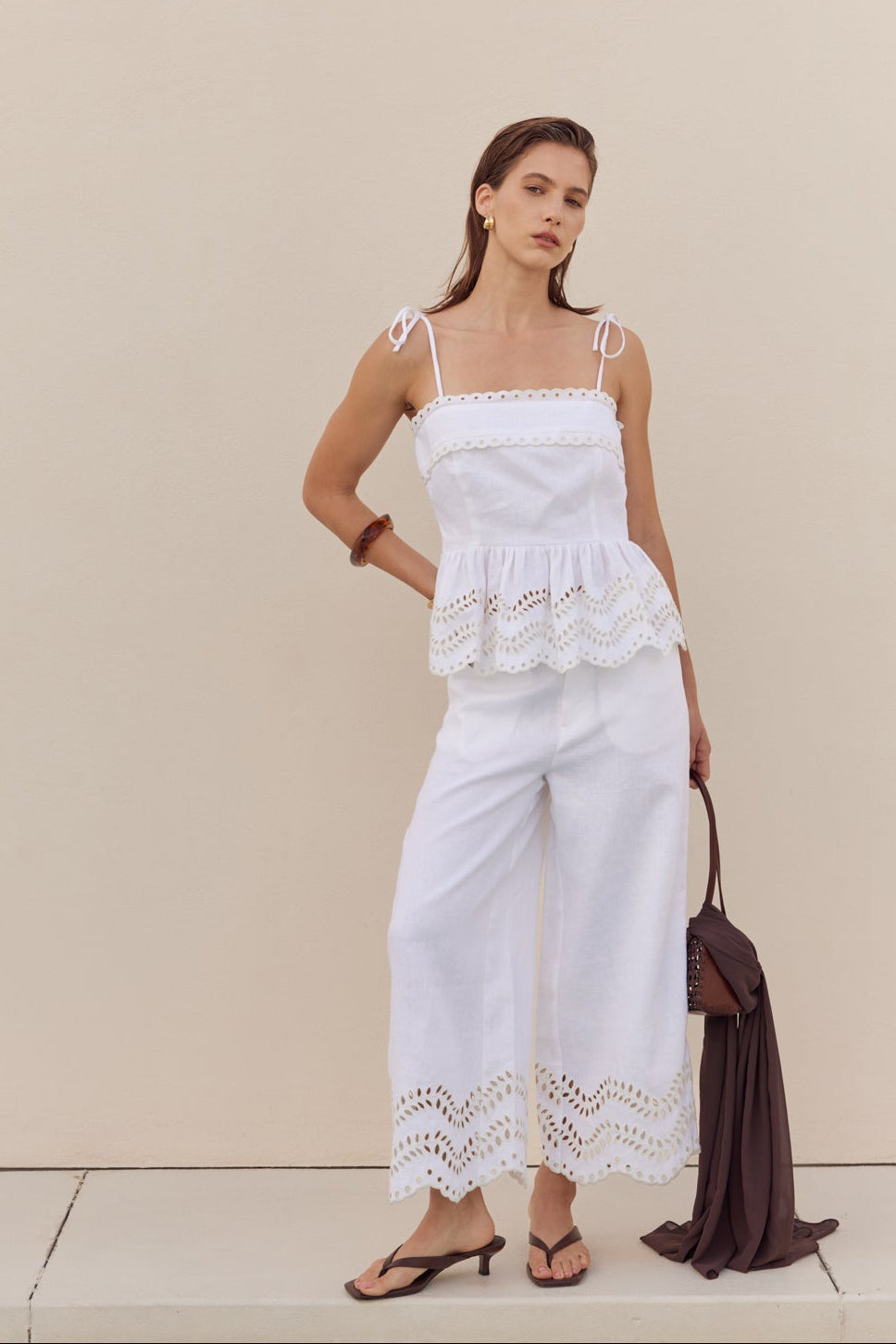 Eyelet Peplum Tie-Shoulder Top – English Factory