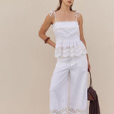 Eyelet Peplum Tie-Shoulder Top