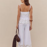 Eyelet Peplum Tie-Shoulder Top