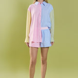 Colorblock Stripe Elastic Waist Shorts