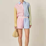 Colorblock Stripe Elastic Waist Shorts