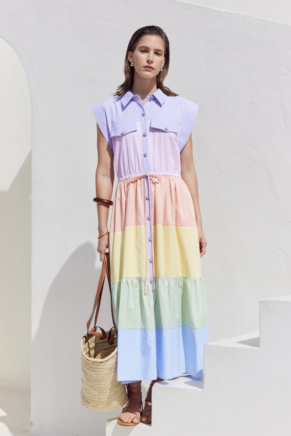 English Factory Women's Colorblock Shirt Midi Dress