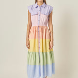 Colorblock Shirt Midi Dress