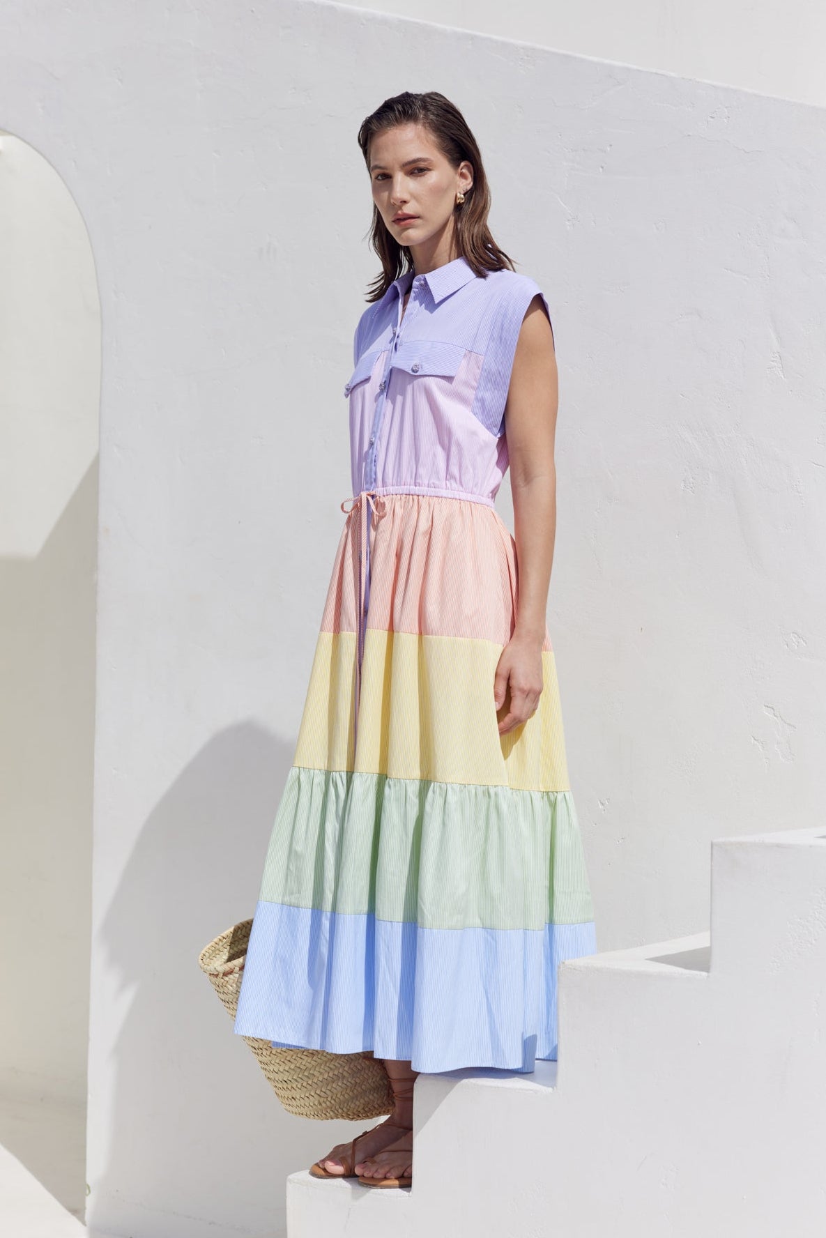 Colorblock Shirt Midi Dress – English Factory