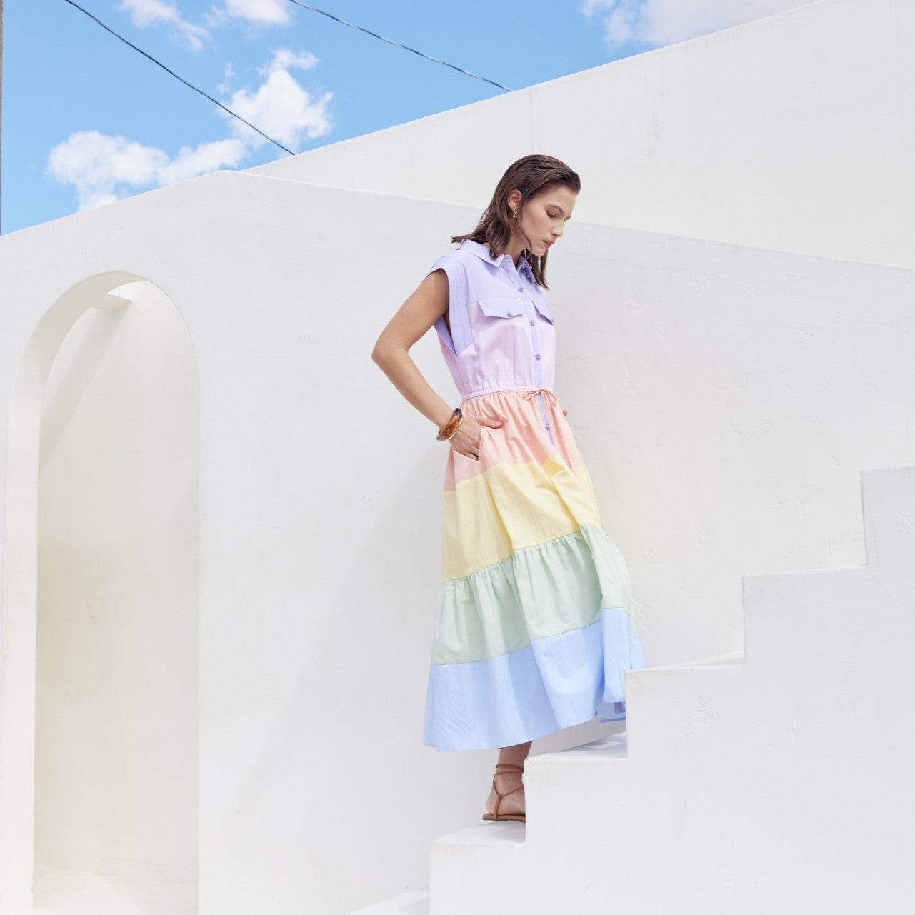 Colorblock Shirt Midi Dress