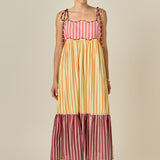 Colorblock Stripe Tie-Shoulder Midi Dress