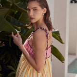 Colorblock Stripe Tie-Shoulder Midi Dress