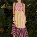 Colorblock Stripe Tie-Shoulder Midi Dress