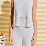 Fringe Detail Sleeveless Knit Top