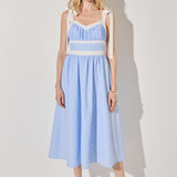 Contrast Stripe Tie Shoulder Midi Dress