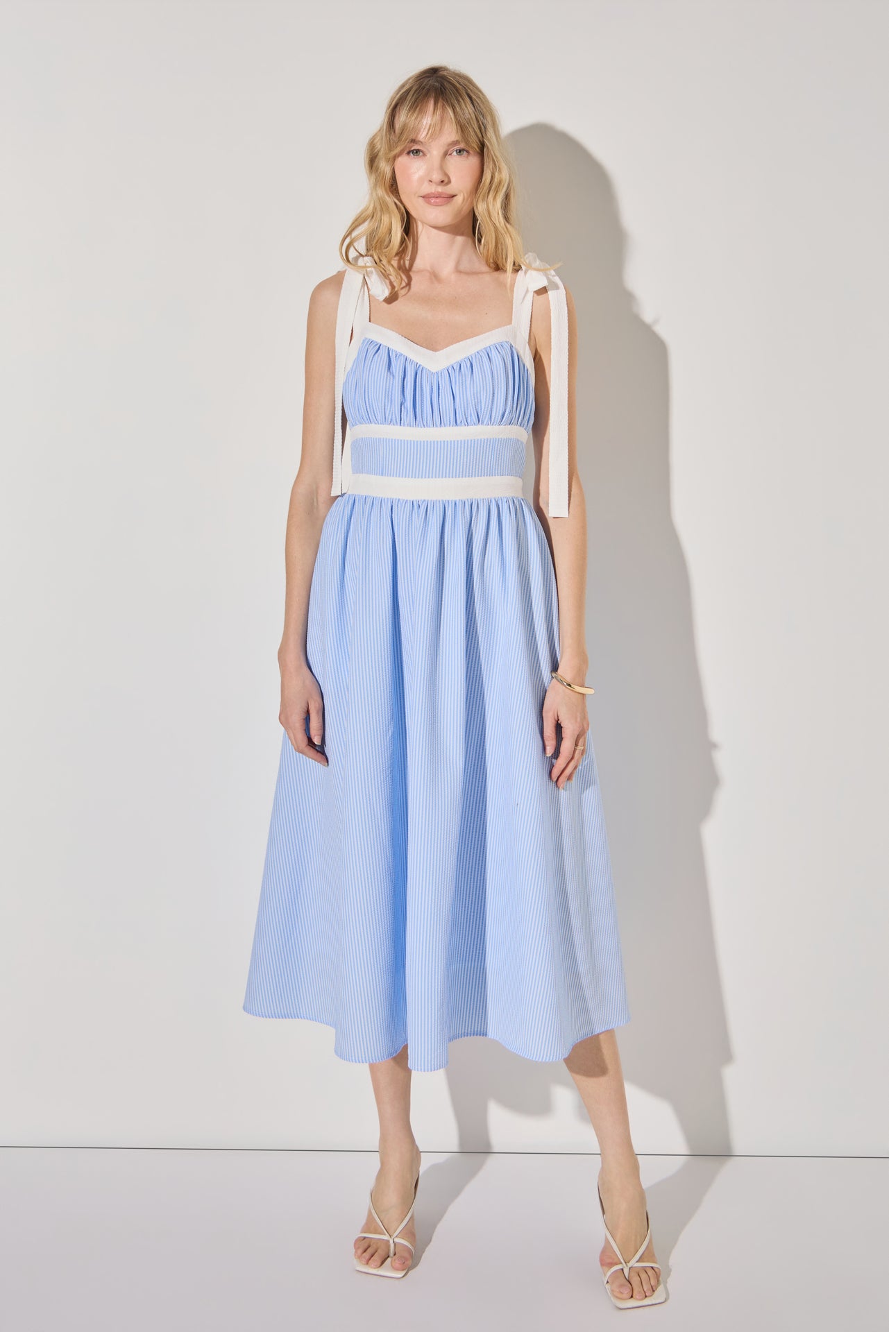 Contrast Stripe Tie Shoulder Midi Dress – English Factory