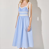 Contrast Stripe Tie Shoulder Midi Dress