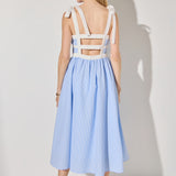 Contrast Stripe Tie Shoulder Midi Dress
