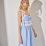 Contrast Stripe Tie Shoulder Midi Dress