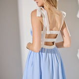 Contrast Stripe Tie Shoulder Midi Dress