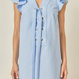 Lace-Up Seersucker Mini Dress
