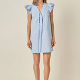 Lace-Up Seersucker Mini Dress