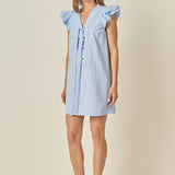 Lace-Up Seersucker Mini Dress