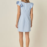 Lace-Up Seersucker Mini Dress