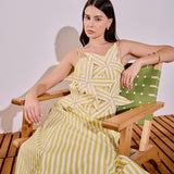 Stripe Flower Appliqué Midi Dress