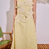 Stripe Flower Appliqué Midi Dress