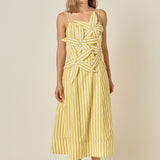 Stripe Flower Appliqué Midi Dress