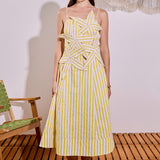 Stripe Flower Appliqué Midi Dress