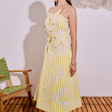Stripe Flower Appliqué Midi Dress