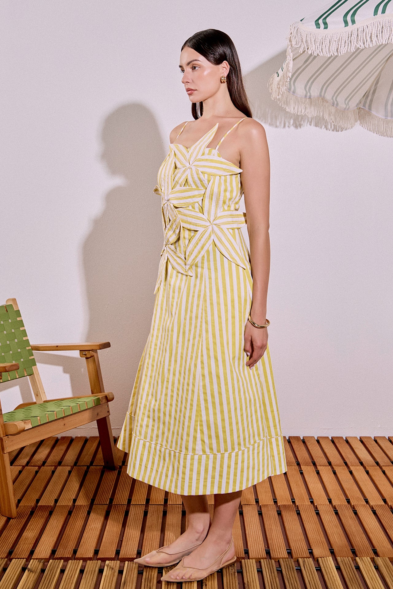 Stripe Flower Appliqué Midi Dress – English Factory