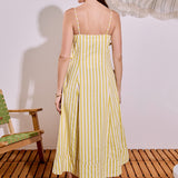 Stripe Flower Appliqué Midi Dress