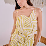 Stripe Flower Appliqué Midi Dress