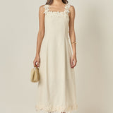 Floral Strap Linen Midi Dress