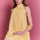 Scalloped Halter Linen Mini Dress