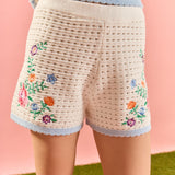 Floral Embroidered Crochet Shorts