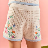 Floral Embroidered Crochet Shorts