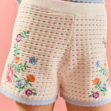 Floral Embroidered Crochet Shorts