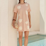 Floral Appliqué Mini T-Shirt Dress