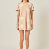 Floral Appliqué Mini T-Shirt Dress