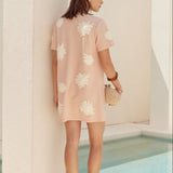 Floral Appliqué Mini T-Shirt Dress