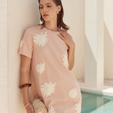Floral Appliqué Mini T-Shirt Dress