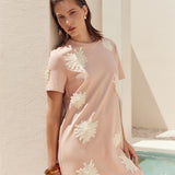 Floral Appliqué Mini T-Shirt Dress