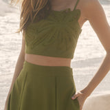 Tropical Palm Linen Crop Top