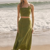 Tropical Palm Linen Crop Top