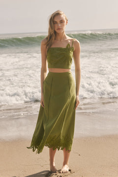 Tropical Palm Linen Crop Top