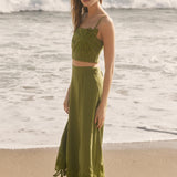 Tropical Palm Linen Crop Top