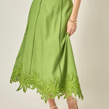 Tropical Palm Linen Midi Skirt