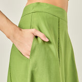 Tropical Palm Linen Midi Skirt